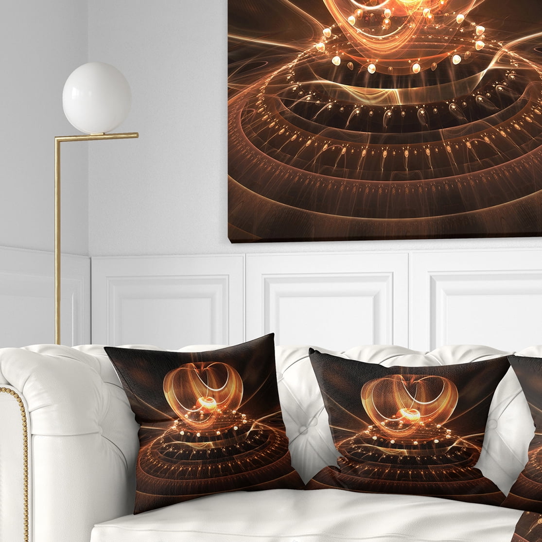 Designart Modern Fractal Brown Dom - Abstract Throw Pillow - 16x16