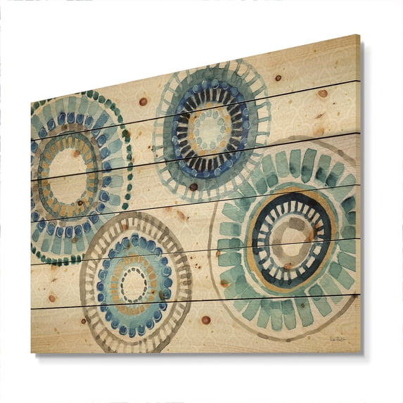 Designart 'Modern Gold Timetable II' Mid-Century Modern Print on Natural Pine Wood