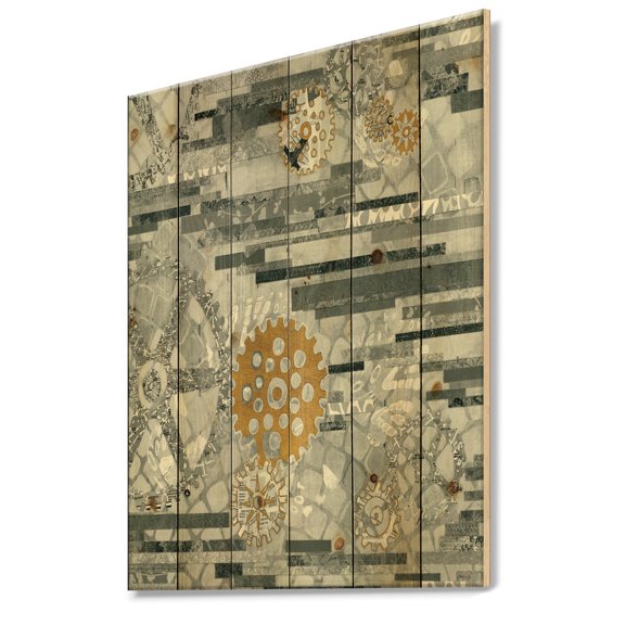 Designart 'Modern Gold Timetable On Gray I' Glam Print on Natural Pine Wood