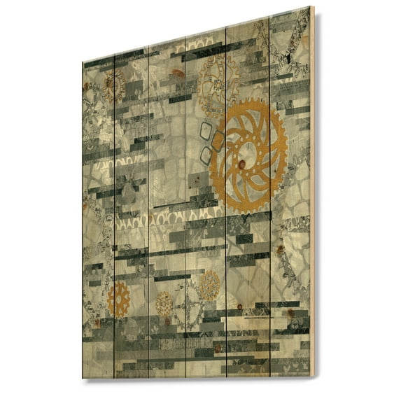 Designart 'Modern Gold Timetable On Gray II' Glam Print on Natural Pine Wood
