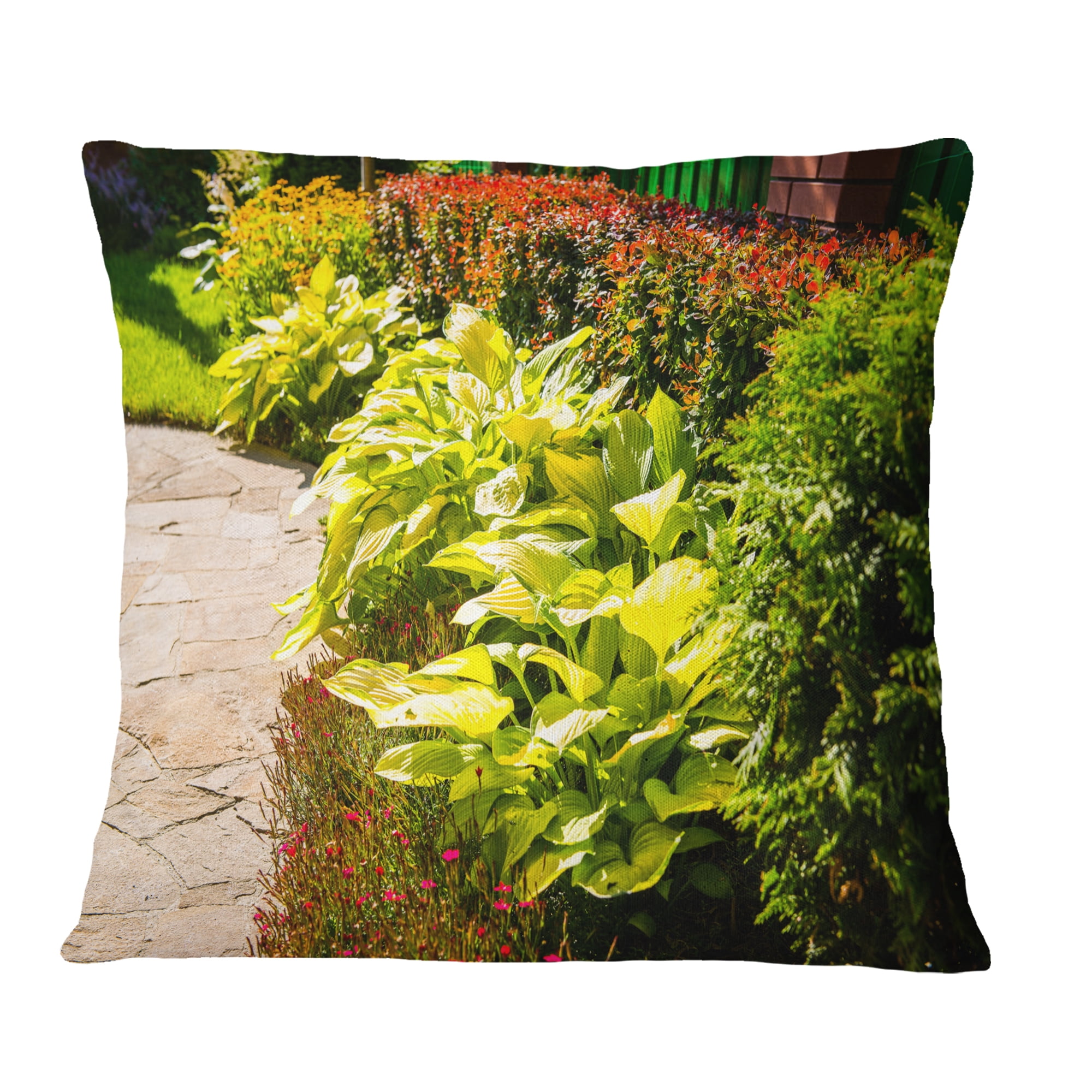 Designart Modern Green Garden Design - Landscape Printed Throw Pillow - 16x16