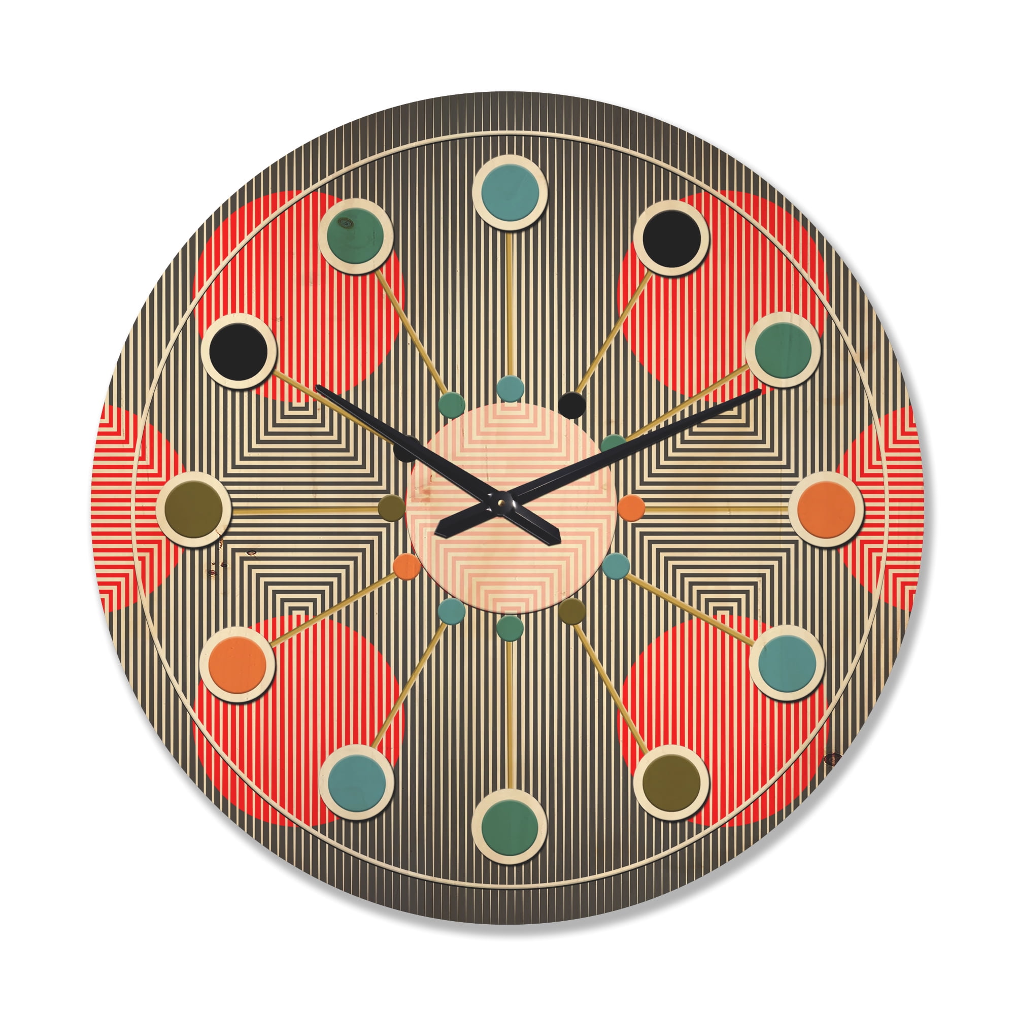 Designart 'Modern Line and Circle Geometric Pattern' Mid-Century Modern Wood Wall Clock