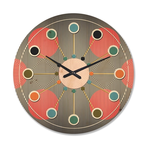 Designart 'Modern Line and Circle Geometric Pattern' Mid-Century Modern Wood Wall Clock