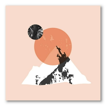 Designart ' Modern Minimalist Mountain Moon and Sun ' Modern Canvas Wall Art Print