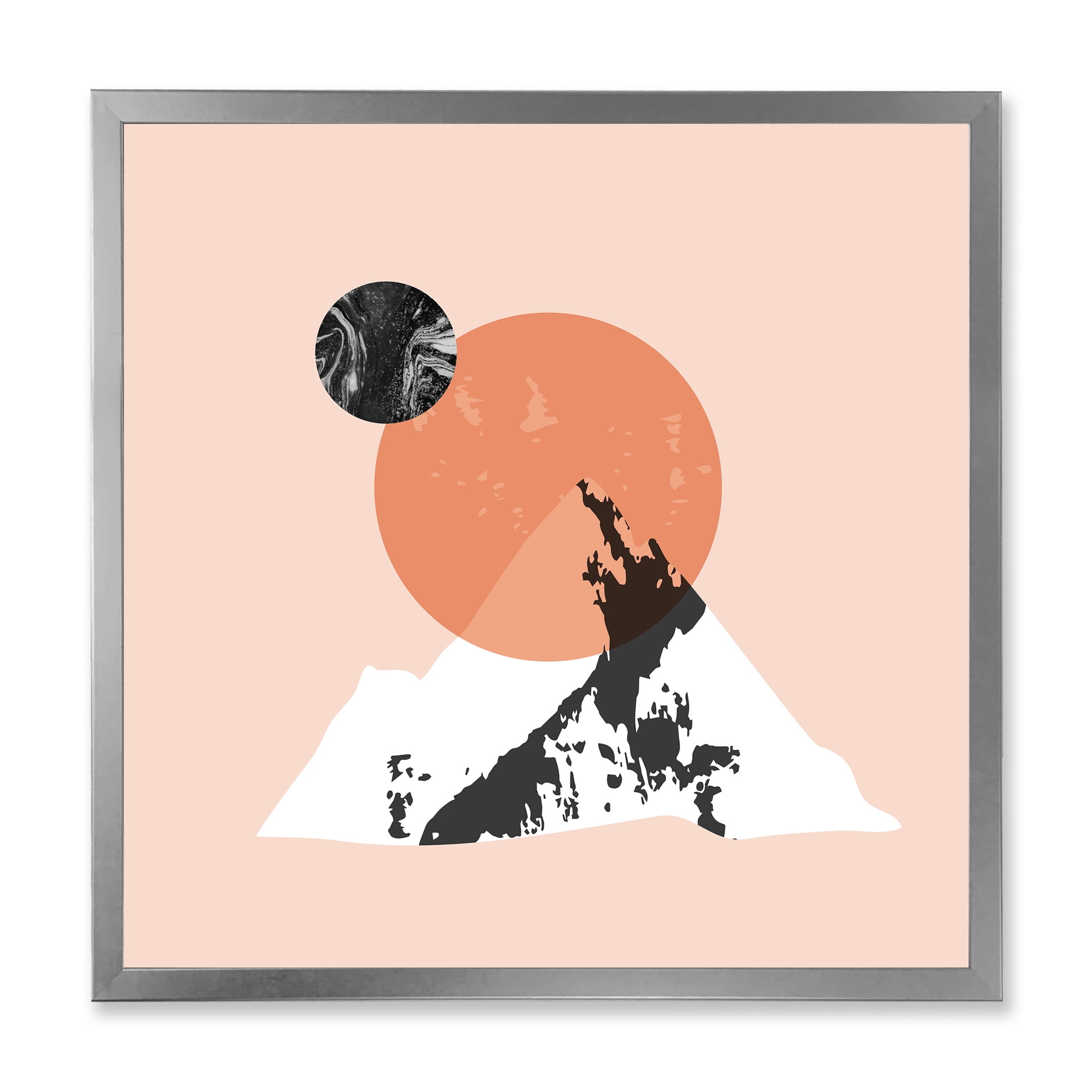 Designart 'Modern Minimalist Mountain Moon and Sun' Modern Framed Art Print