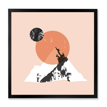 Designart 'Modern Minimalist Mountain Moon and Sun' Modern Framed Art Print
