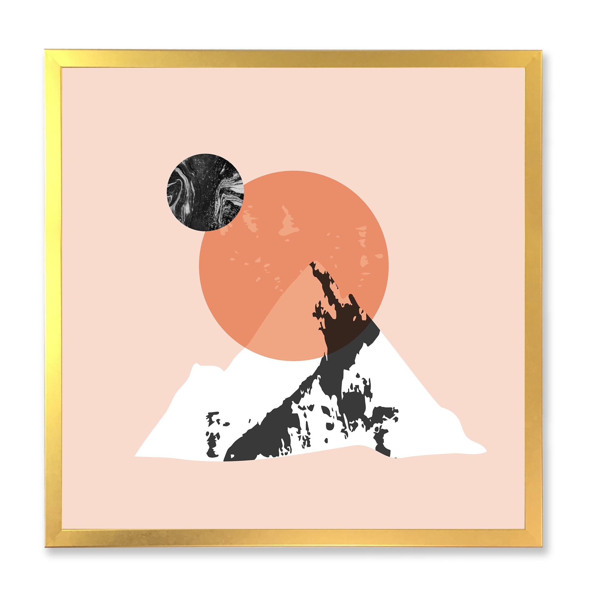 Designart 'Modern Minimalist Mountain Moon and Sun' Modern Framed Art Print
