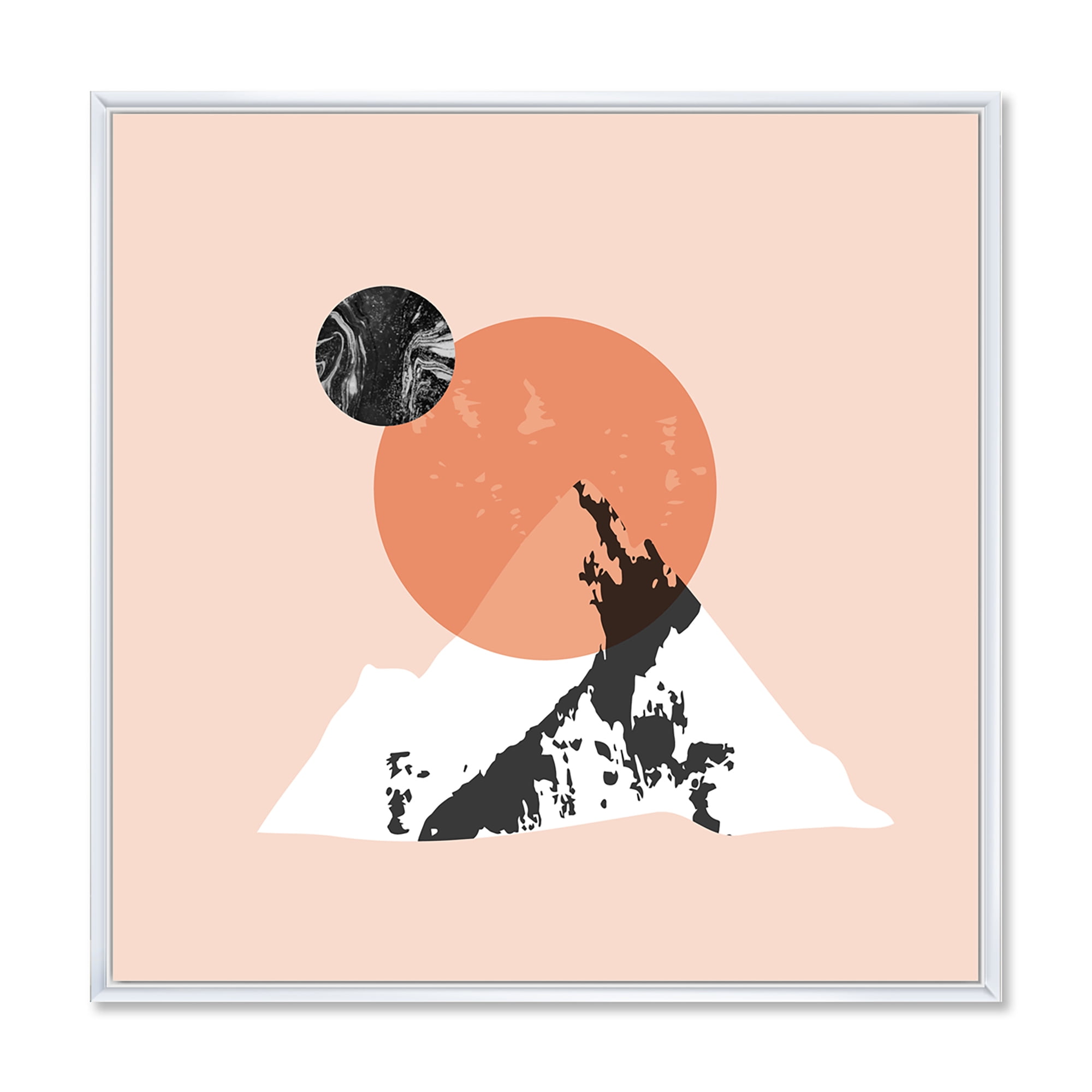 Designart 'Modern Minimalist Mountain Moon and Sun' Modern Framed Canvas Wall Art Print