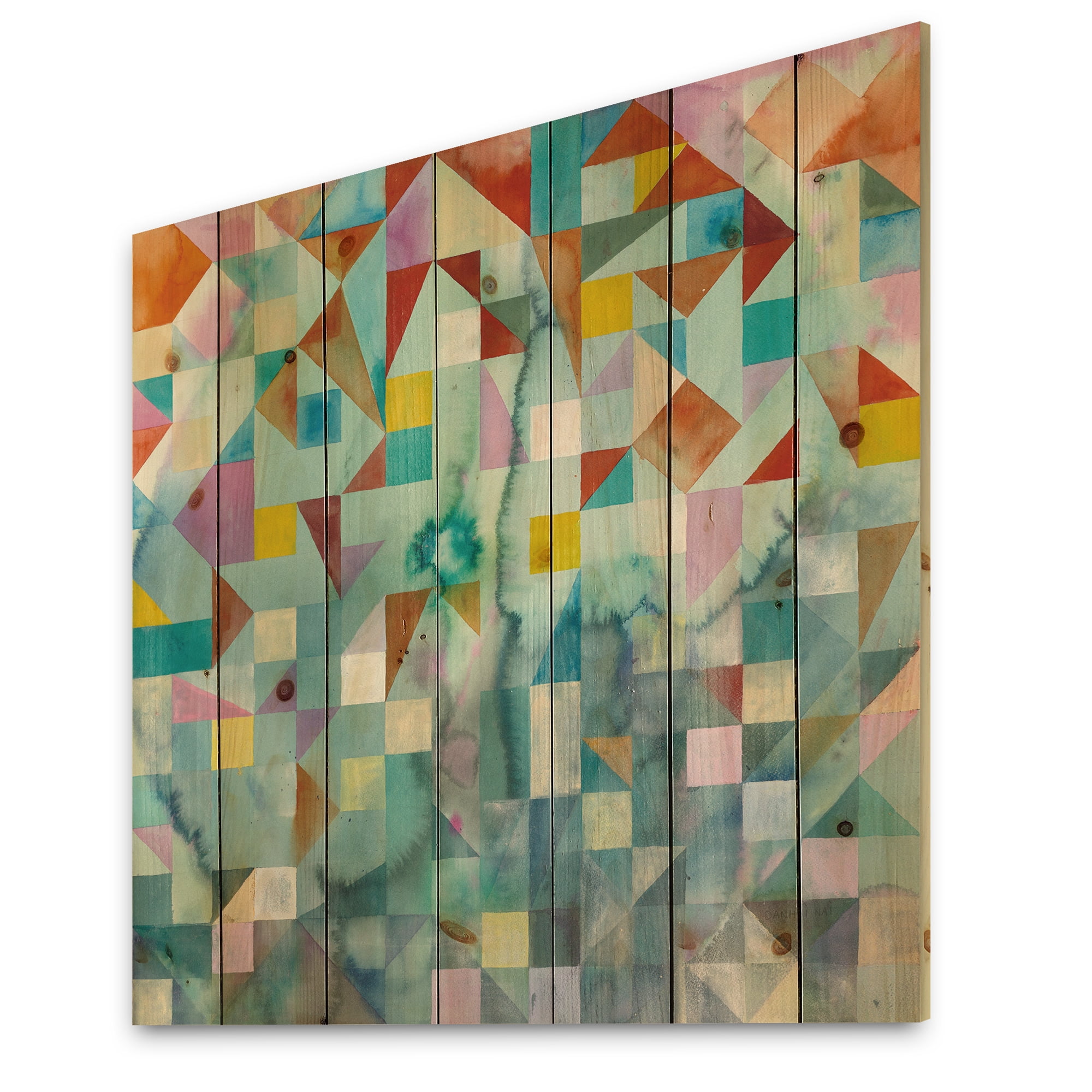 Designart 'Modern Mix Color Patchwork' Modern & Contemporary Print on Natural Pine Wood