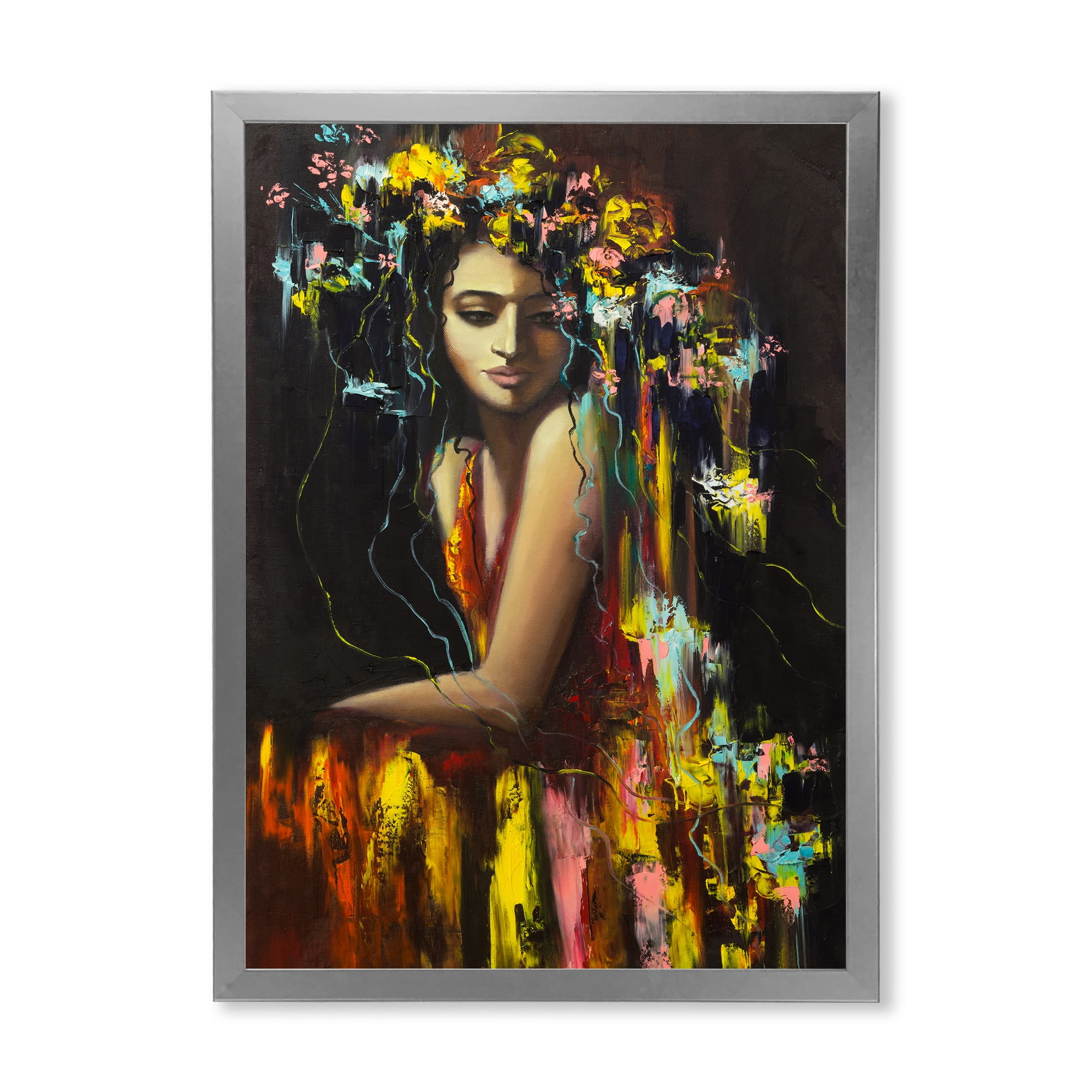 Designart 'Modern Portrait Of A Young Girl' Modern Framed Art Print