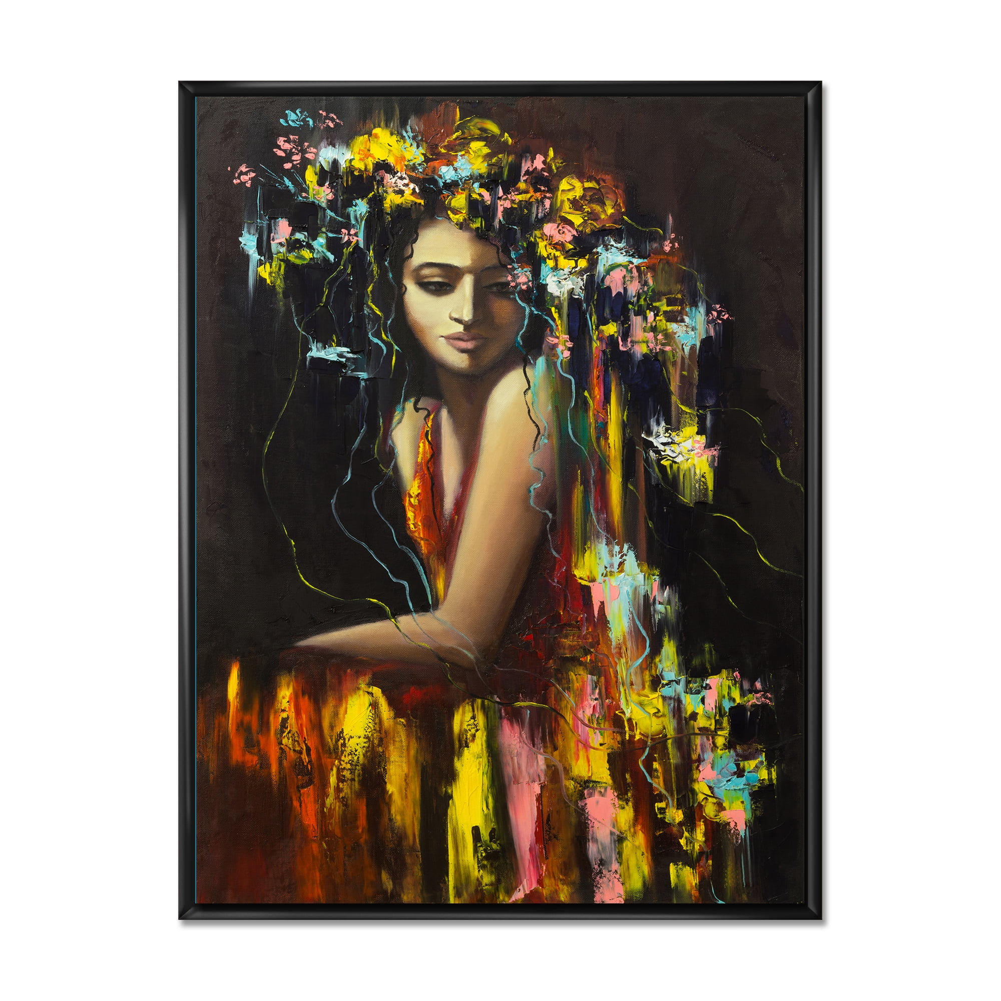 Designart 'Modern Portrait Of A Young Girl' Modern Framed Canvas Wall Art Print