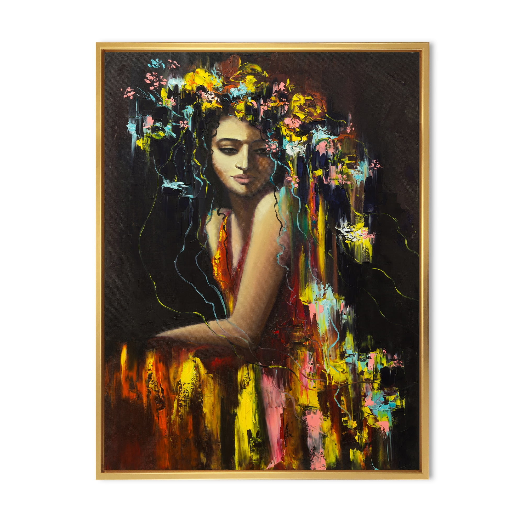 Designart 'Modern Portrait Of A Young Girl' Modern Framed Canvas Wall Art Print