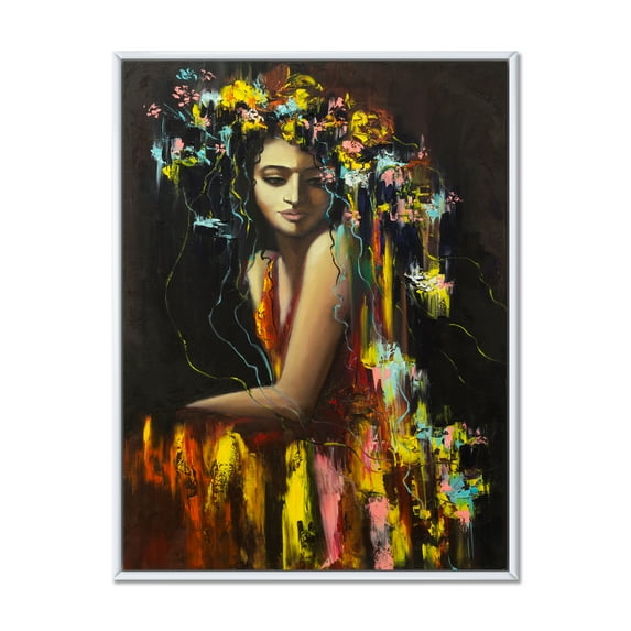 Designart 'Modern Portrait Of A Young Girl' Modern Framed Canvas Wall Art Print