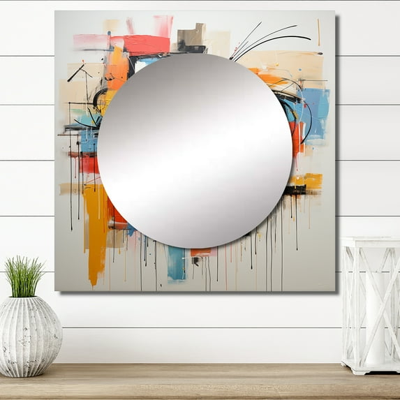 Designart "Modern Robot Pop Art wall art III" Abstract Square Mirror For Wall Decor - Large Multi-Color Square Mirror Printed Wall Decor - Glam Square Living Room Mirror