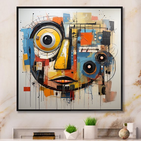 Designart "Modern Robot Pop Art wall art IV" Abstract Floater Framed Canvas Art Print