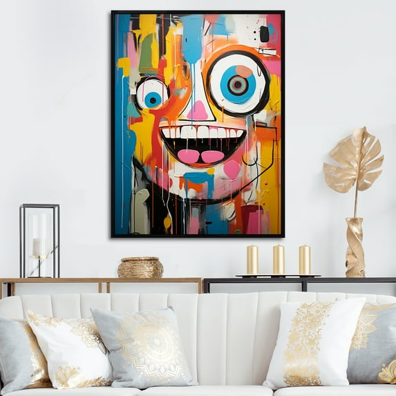 Designart "Modern Robot Pop Art wall art V" Modern Floater Framed Canvas Print