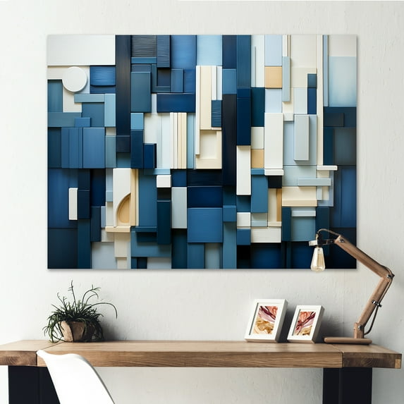 Designart "Modern Skyscrapers In Blue" Skyscrapers Wall Art Living Room