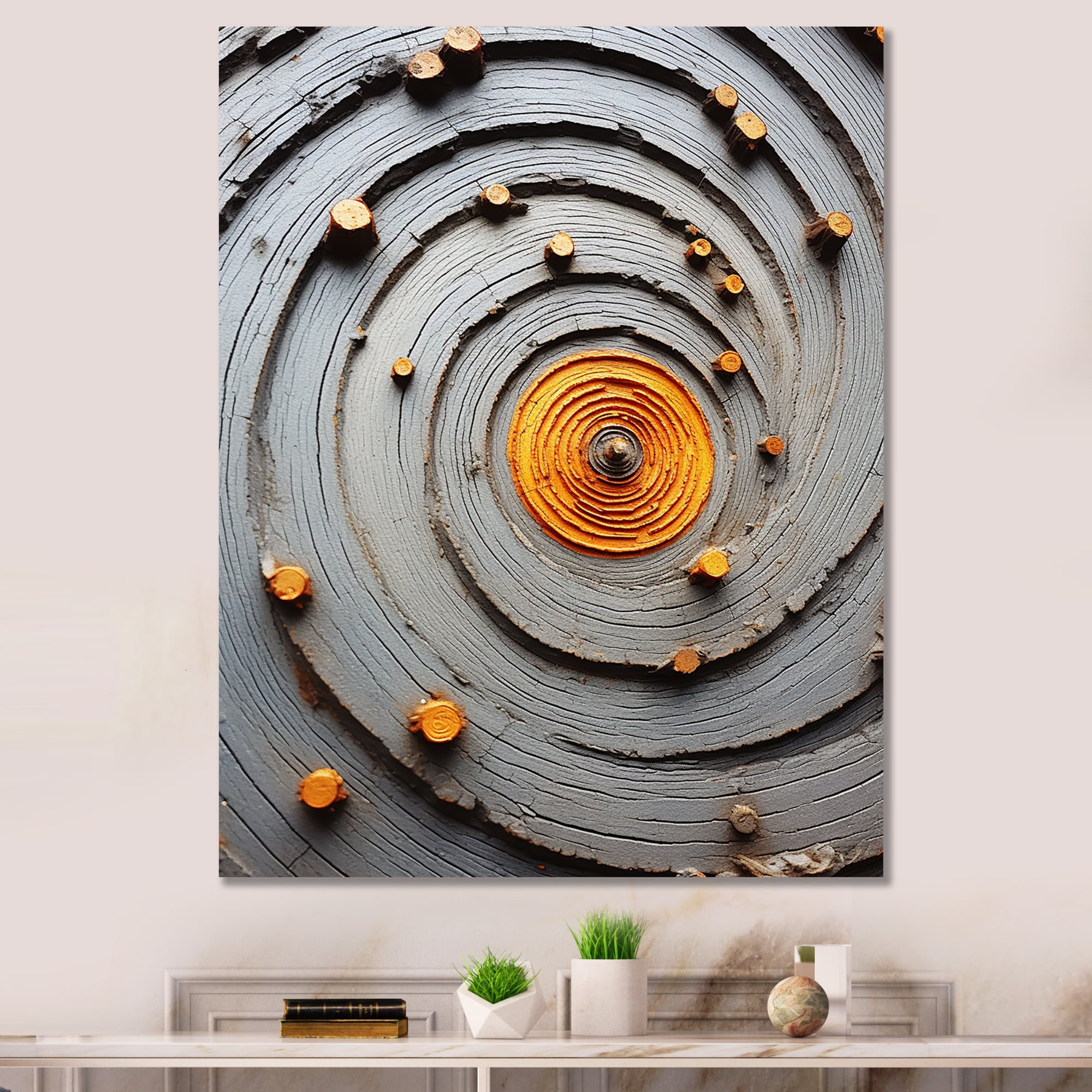Designart "Modern Spiral Stone in Grey and Yellow II" Abstract Canvas