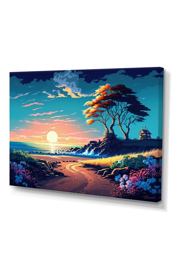 Modern Sunset In Vector Style IV Canvas Wall Art