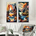 thumbnail image 1 of Designart "Modern Vector Art Sunset I" Coastal Sunset Framed Wall Art Set Of 2 - Brown Landscapes Frame Gallery Set For Office Decor, 1 of 7