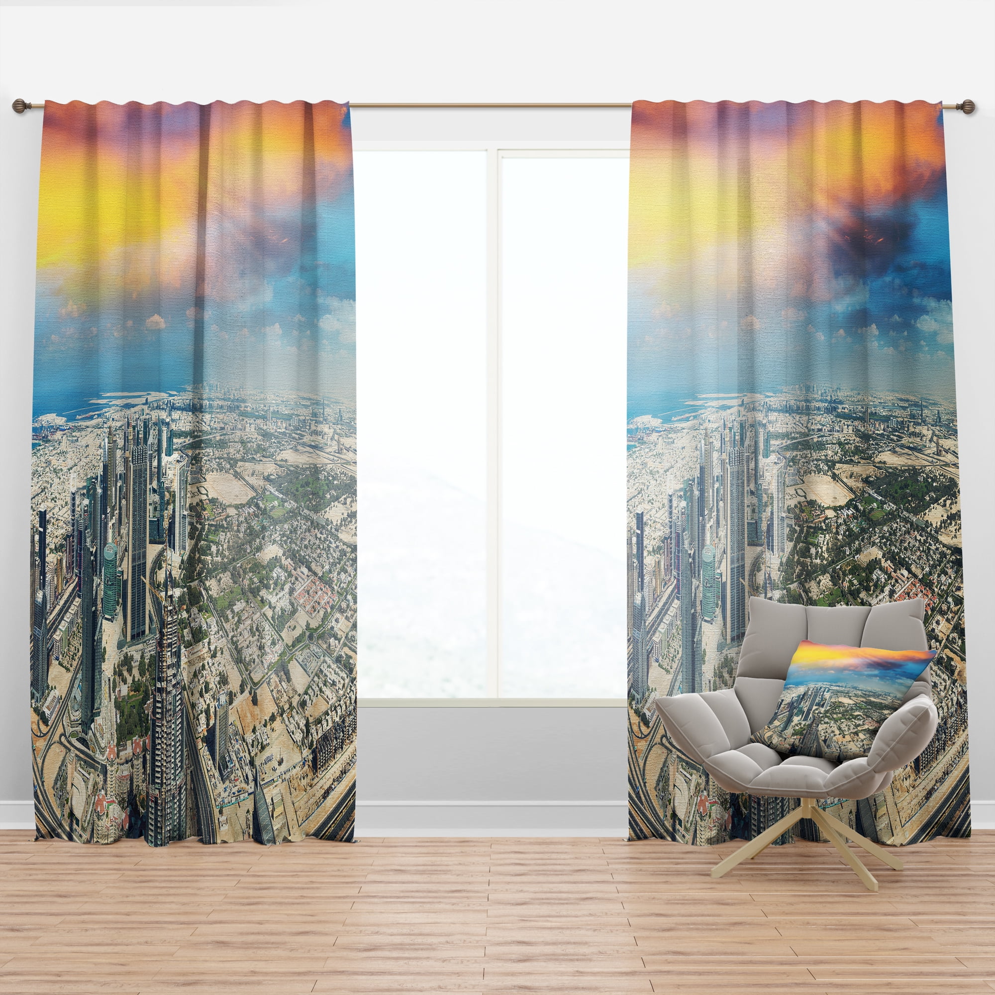 Designart 'Modern buildings of Dubai' Cityscapes Curtain Panel