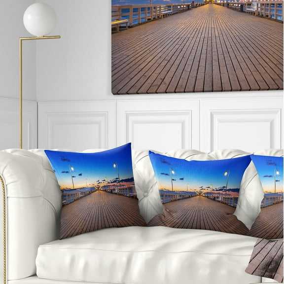 Designart Molo in Sopot at Baltic Sea - Sea Bridge Throw Pillow - 16x16