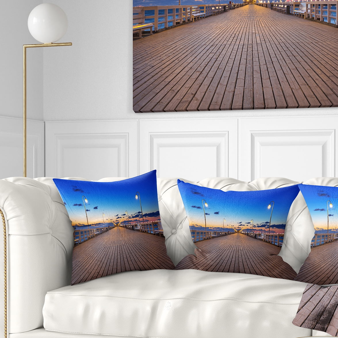 Designart Molo in Sopot at Baltic Sea - Sea Bridge Throw Pillow - 18x18