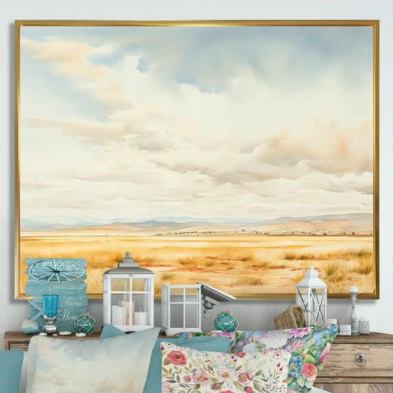 Designart "Moments Of Tranquil Meadows I" Meadow Floater Framed Wall Art Living Room