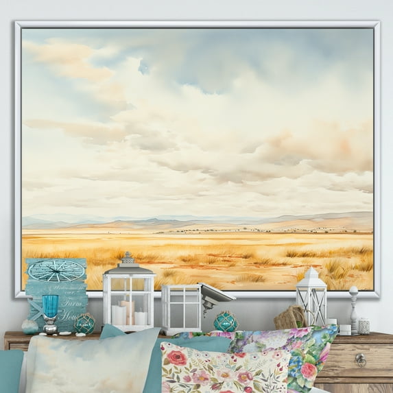 Designart "Moments Of Tranquil Meadows I" Meadow Floater Framed Wall Art Living Room