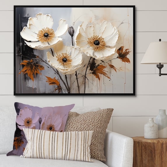 Designart "Moments Of Vivid Poppy Minimalism I" Poppies Floater Framed Canvas Wall Art