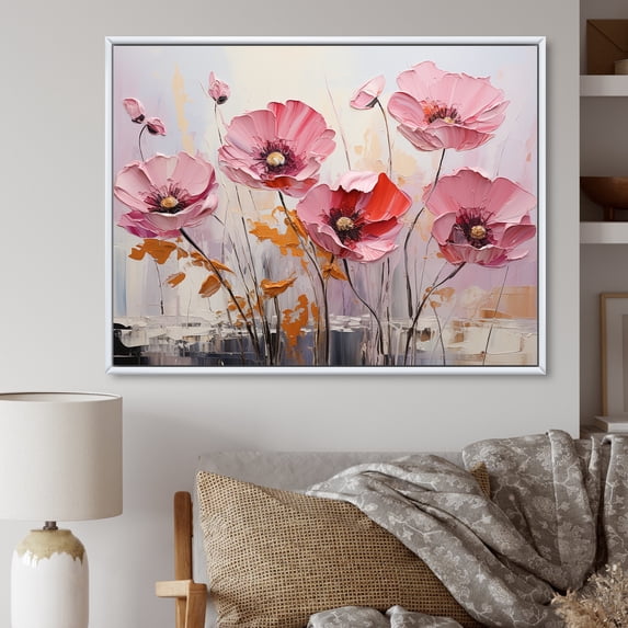 Designart "Moments Of Vivid Poppy Minimalism" Poppies Floater Framed Wall Art Living Room