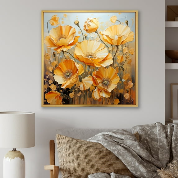 Designart "Moments Of Vivid Yellow Poppies" Poppies Floater Framed Wall Art Living Room