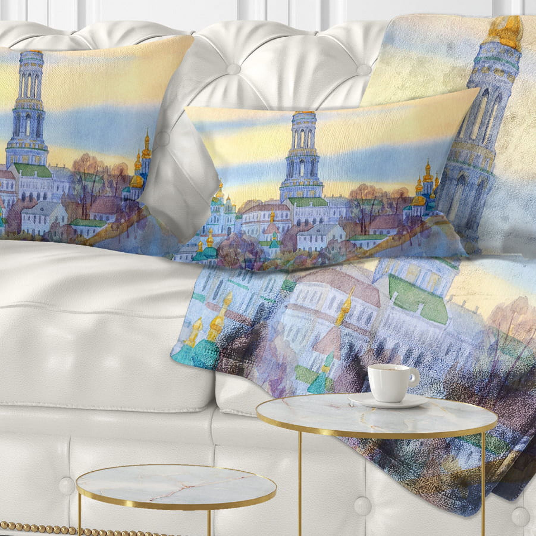 Designart Monastery on Steep Hill - Cityscape Painting Throw Pillow - 12x20