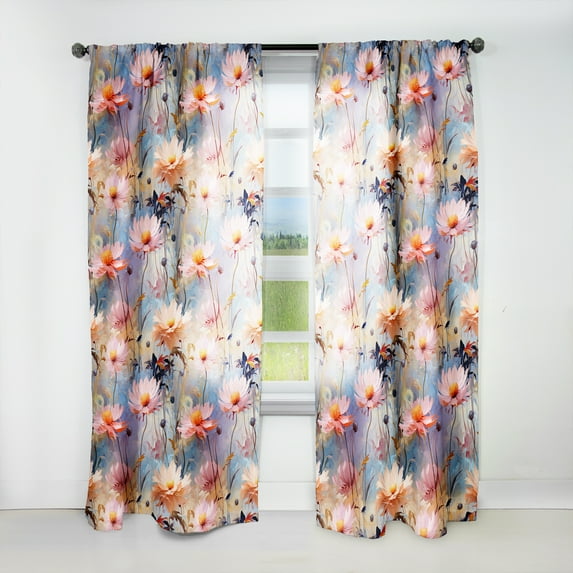 Designart "Monet'S Pink Reverie I" Floral Room Darkening Curtain Single Panel