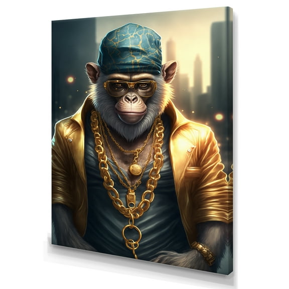 Designart Monkey Gangster In NYC I Canvas Wall Art