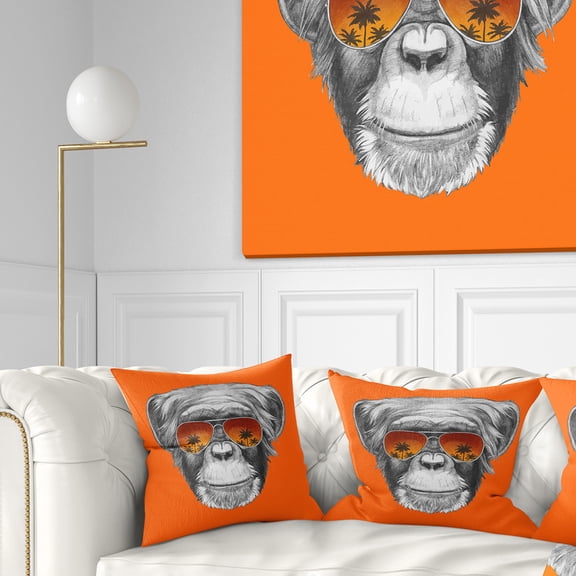 Designart Monkey with Mirror Sunglasses - Animal Throw Pillow - 16x16