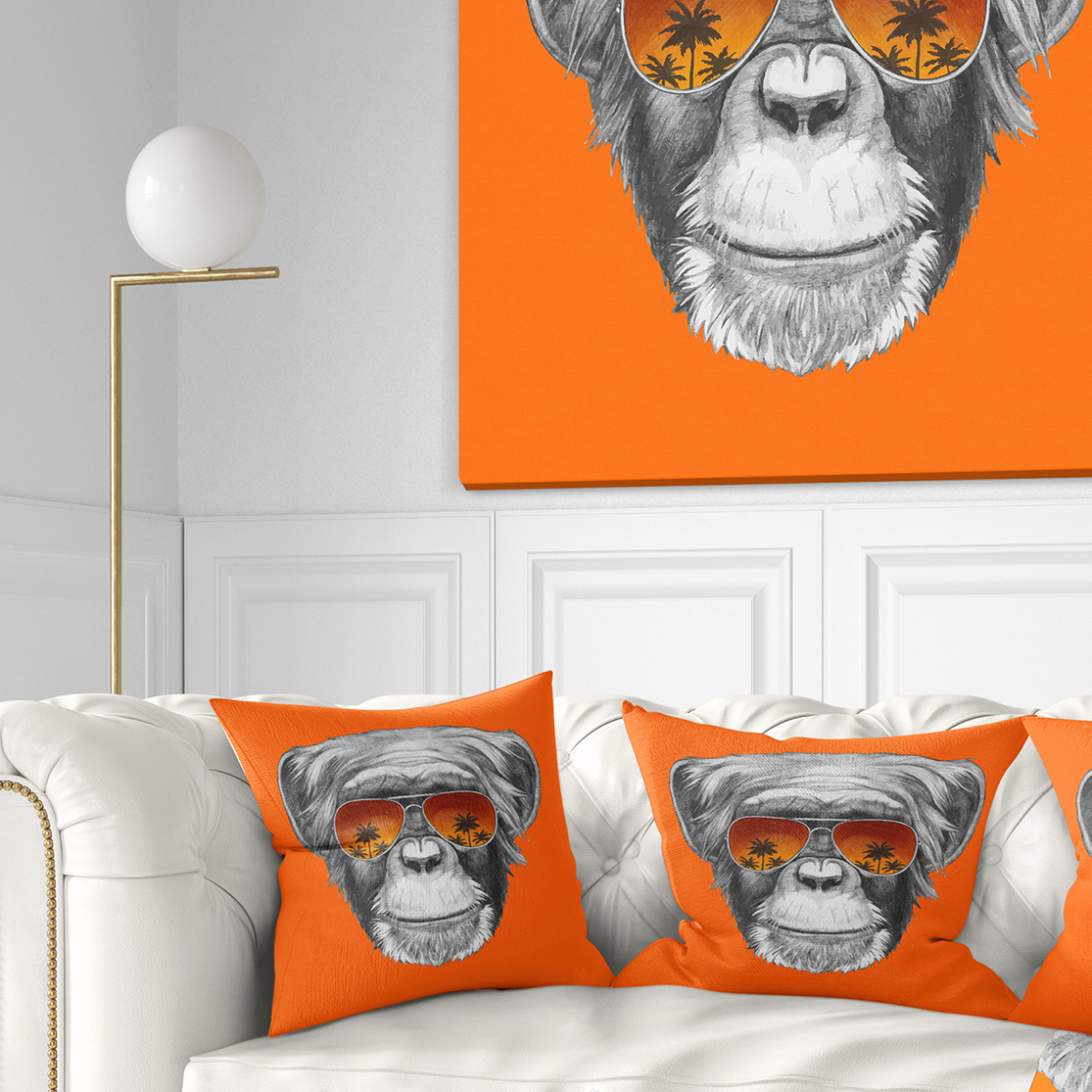 Designart Monkey with Mirror Sunglasses - Animal Throw Pillow - 18x18