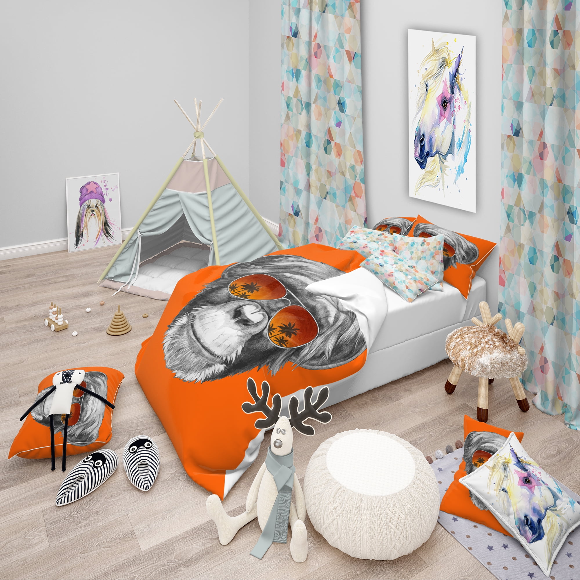 Designart 'Monkey with Mirror Sunglasses' Tropical Duvet Cover Set