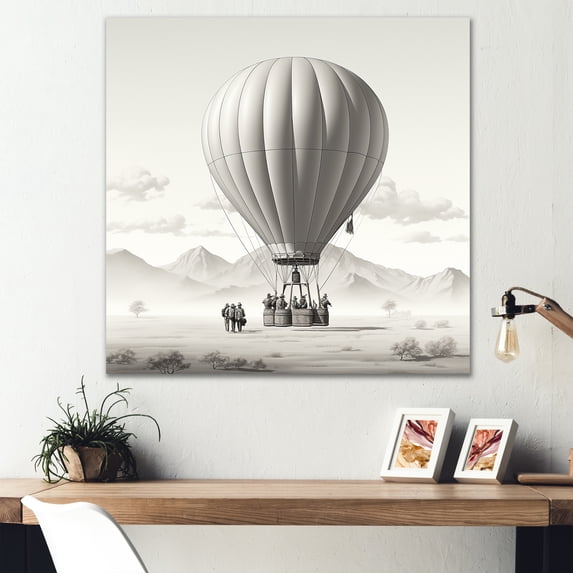 Designart "Monochromatic Balloon Ascension" Hot Air Balloon Canvas Art Print