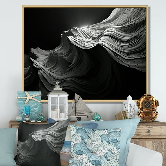 Designart "Monochromatic Coral Depths I" Coastal Coral Under Water Floater Framed Canvas Art Print