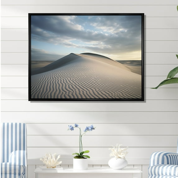 Designart "Monochromatic Dumbbell Gym III" Coastal Beach Sand Floater Framed Wall Decor