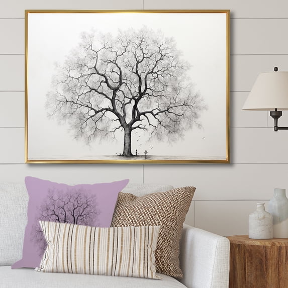Designart "Monochromatic Maple Simplicity I" Tree Maple Floater Framed Canvas Prints