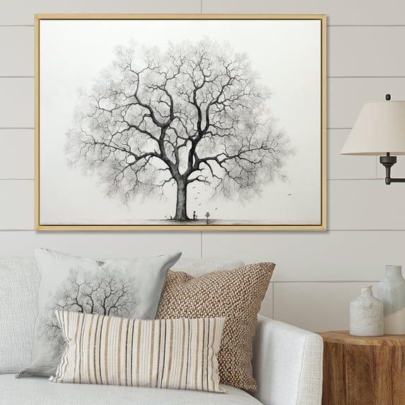 Designart "Monochromatic Maple Simplicity I" Tree Maple Floater Framed Canvas Prints