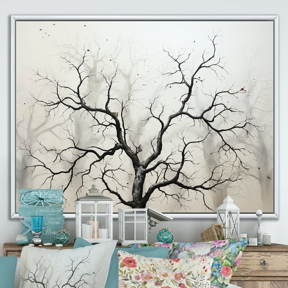 Designart "Monochromatic Maple Simplicity II" Tree Maple Floater Framed Wall Decor