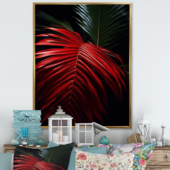 Designart "Monochromatic Photo Of Red Palm Trees" Palms & Palm Trees Floater Framed Canvas Art Print