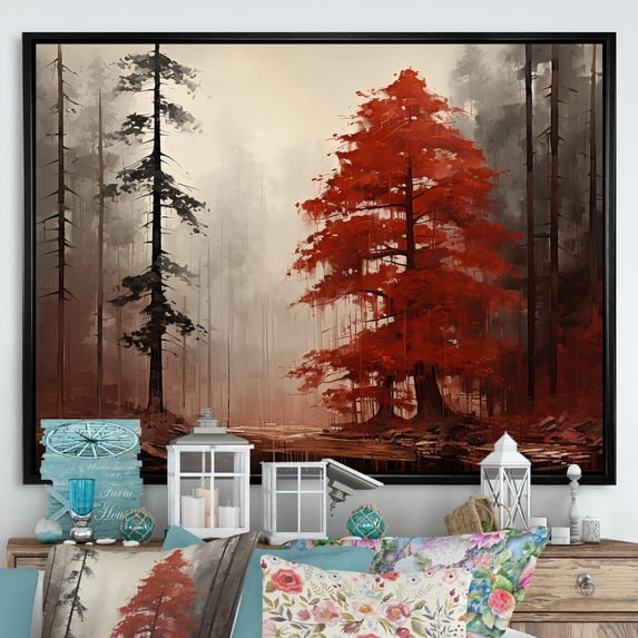 Designart "Monochromatic Redwood Enigma" Tree Redwood Floater Framed Wall Decor