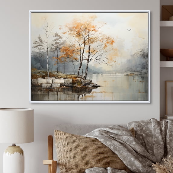 Designart "Monochromatic River Solace I" Landscape Forest River Floater Framed Canvas Art Print