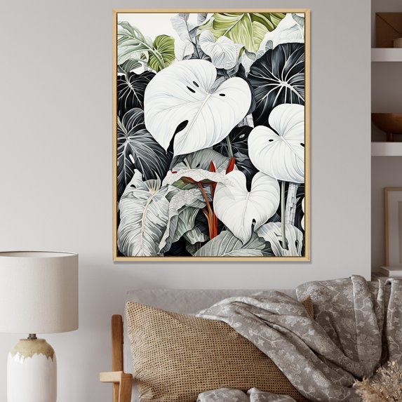 Designart "Monochromatic Serenity In Botanical Minimalism" Plants Floater Framed Canvas Prints