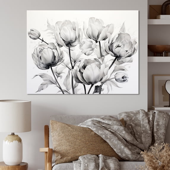 Designart "Monochromatic Tulip Composition I" Tulips Canvas Prints