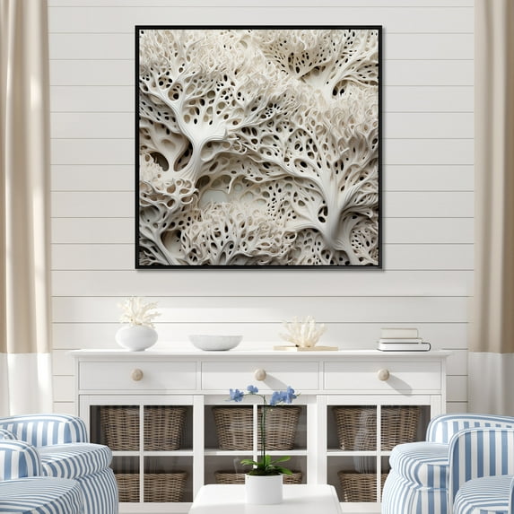 Designart "Monochromatic Underwater Corals" Coastal Floater Framed Wall Decor